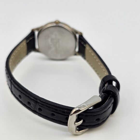 Seiko Women's Watch 24MM Gold Dial Gray Gold Case Black Leather Band New Battery - Picture 8 of 14